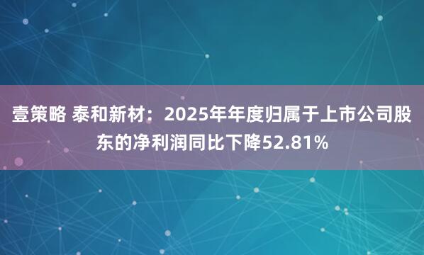 壹策略 泰和新材：2025年年度归属于上市公司股东的净利润同比下降52.81%